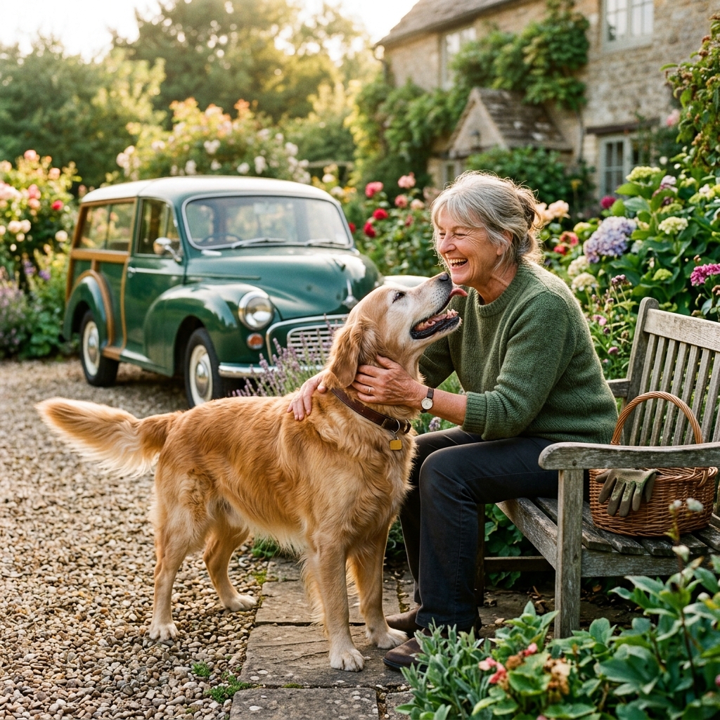 Happy dog and owner